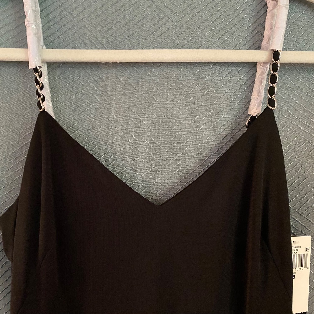 New! 8 Lauren Ralph Twist Back Black Gown Jersey Maxi Dress Chain Straps, Formal - Picture 7 of 15